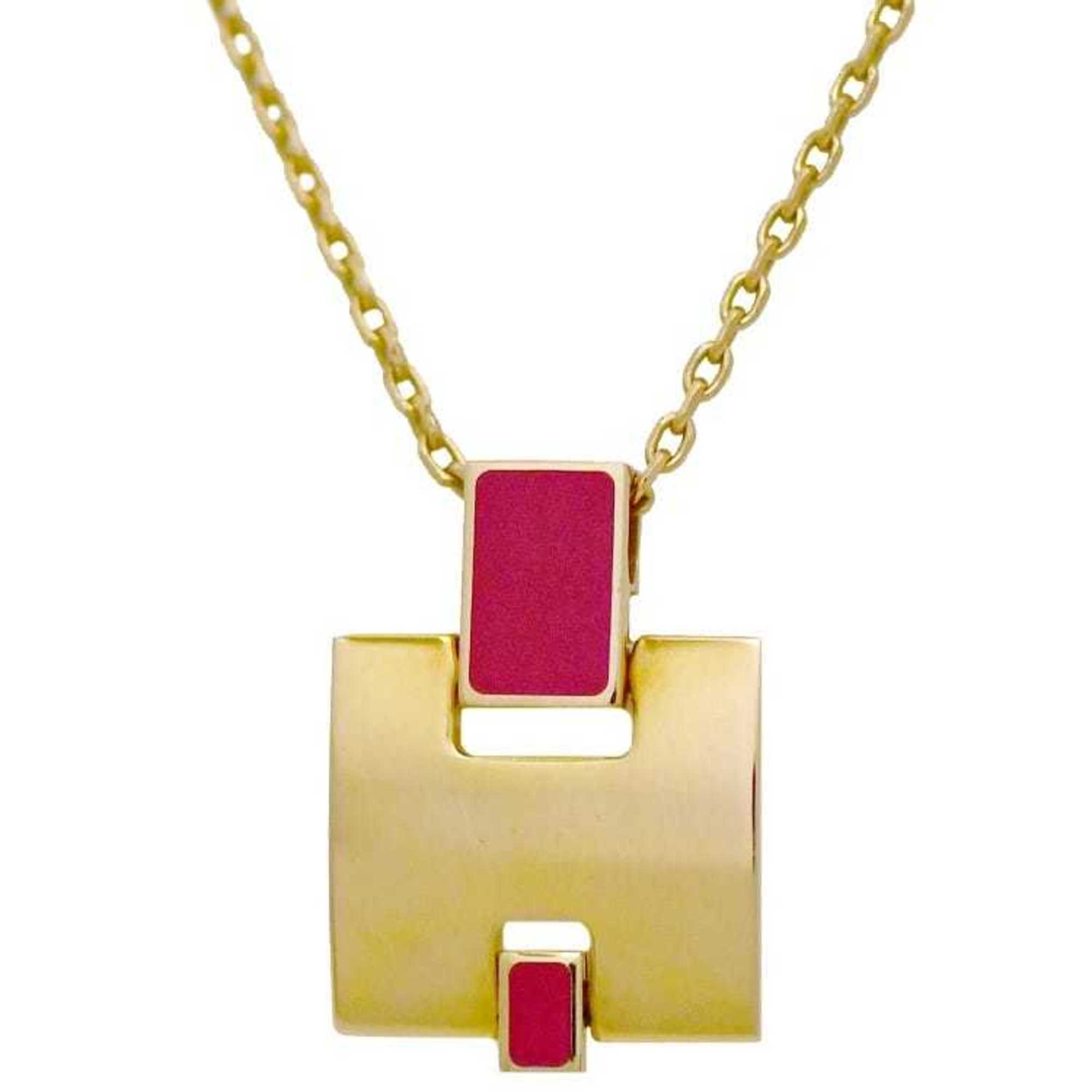 Hermes Necklace Irene Gold Pink H146201 Gp Pendant Top H Women's 45cm 50cm